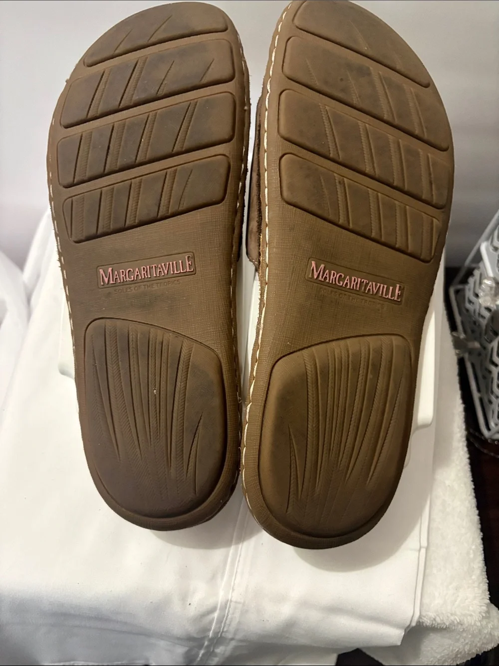 Margaritaville Men's Brown Leather Slide Sandals